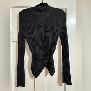 Sarah Pacini Charcoal Wrap Sweater